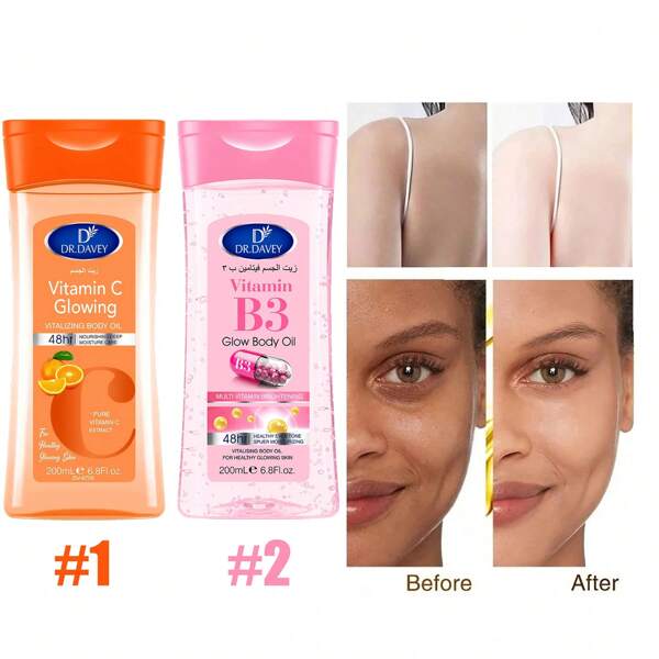 VitaminB3Glossy Body Oil/VITAMIN C GLOWING VITALIZING BODY OIL, 200Ml/6.8Fluid Ounce, Nourishing Massage Oil For All Skin Types, Contains Glycerin, Basic Functio