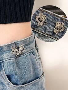 1 Pair Adjustable Butterfly Waistband Button, Detachable And Seamless, Ideal For Altering Waist Size On Jeans, No Need For Sewing Or Nailing - Waist Slimming Tool