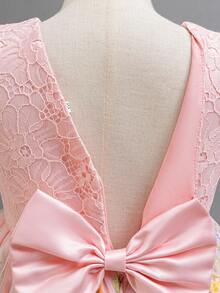 Young Girl Floral Embroidered Tulle Bowknot Fairy Little Princess Dress Garden Flower Girls Party Wedding Birthday Dresses - 粉色 - 查看 5