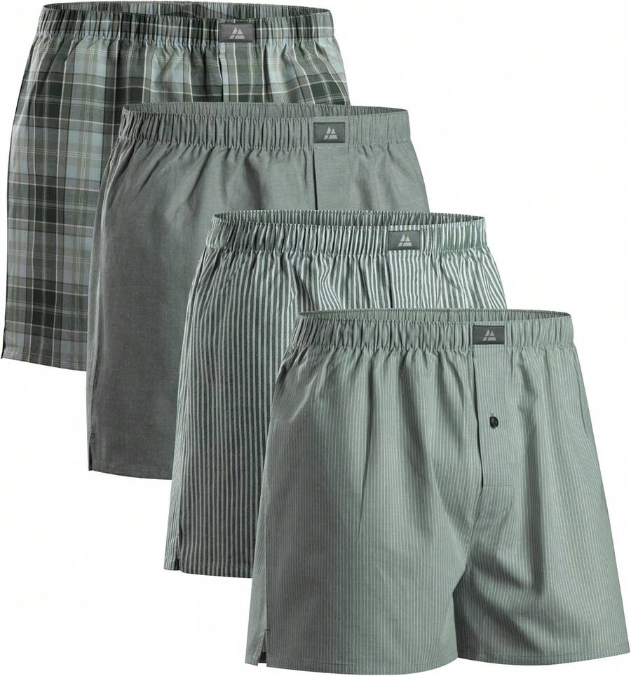 Ropa interior activa de talla grande para hombres - Verde Mixto/Rayas 4 Pares - Ver 1