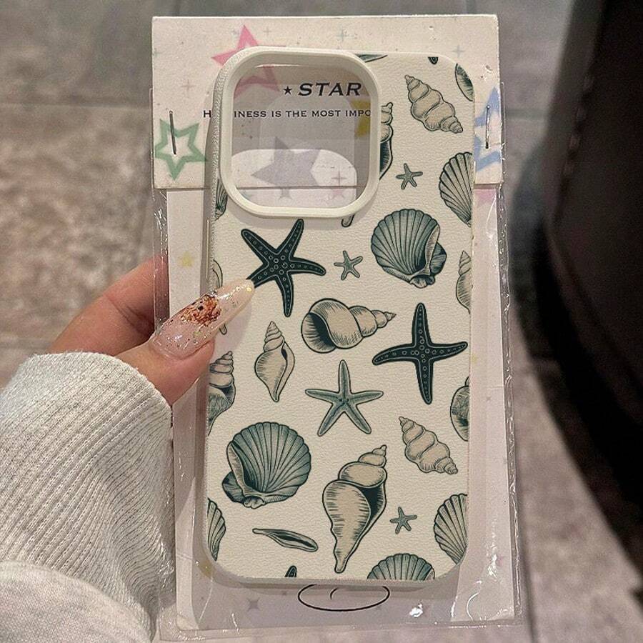 1pc TPU Material Full Screen Starfish & Shell Retro Pattern Phone Case Compatible With Apple/ Phones - White - View 1