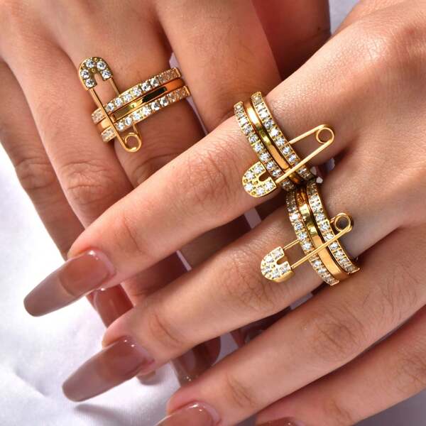 1 pièce Bague mode avec incrustation de strass, bague de doigt élégante, vintage et unique pour femmes, cadeau