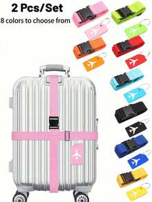 Luggage Strap/Tag Set, Luggage Strap/Tag Combination, Adjustable Shoulder Strap, Packing Strap, Luggage Tie, Luggage Rope, Fixing Strap And Luggage Tag, Luggage Handbag Travel Suitcase Tag With Name Id Card, Suitable For All Types Of Luggage, Travel Goods, Suitable For Home, Office And School, Travel, School Supplies - Multicolor - View 1