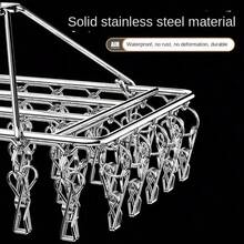 1个不锈钢晾衣架，带40个夹子，多功能悬挂式收纳架，可用于晾晒袜子、毛巾、胸罩、手套、婴儿衣服和其他室内/室外物品