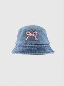 1 pièce Chapeau seau en jean lavé avec broderie de marguerite, chapeau seau unisexe pour la protection solaire, convient pour toutes les saisons