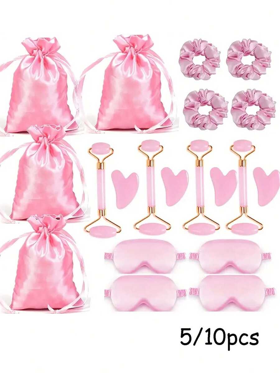 Styling Tool Silky Gift Set, Silky Sleeping Eye Mask, Female Face Massager Massage Stick, Hair Tie, Silky Gift Bag, Sleepover Party Essentials Pack For Women Birthday Favors- Polyester Spa Party Supplies - Pink Non-Electric Facial Cleansing Tools , And Storage Bag For Bachelor Party, Sleepover, Suitable For Women'S Party, Wedding Favor, Holiday Gifts, Anniversary, Birthday Present,Back To School - Pink - View 1