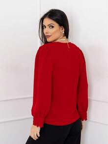 Smile Fashion   blusa feminina elegante manga longa com renda tecido duna