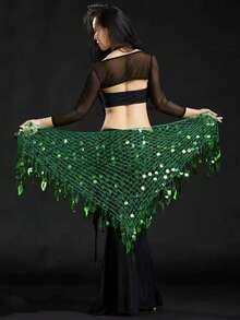 1 件女士舞蹈训练腰带闪光硬币腰带钩针编织网眼亮片阿根廷三角披肩肚皮舞臀部围巾 - 彩色 - 查看 18