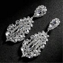 1 Pair Prom Drop Chandelier Earrings For Women Dangling Bling Hypoallergenic Large Rhinestone Earrings Formal Wedding Jewelry - 銀色 - 查看 7