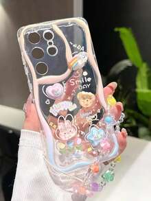 卡通人物光泽奶油色花卉装饰吊坠，适用于 Apple 奶油色花卉设计手机壳，彩绘花卉手链，柔软透明彩绘保护壳，适用于 15XR/7/8、15 Pro Max/ 14 Pro Max、13/11、Galaxy S23 Ultra、A14/A23 保护手机壳 - 彩色 - 查看 2