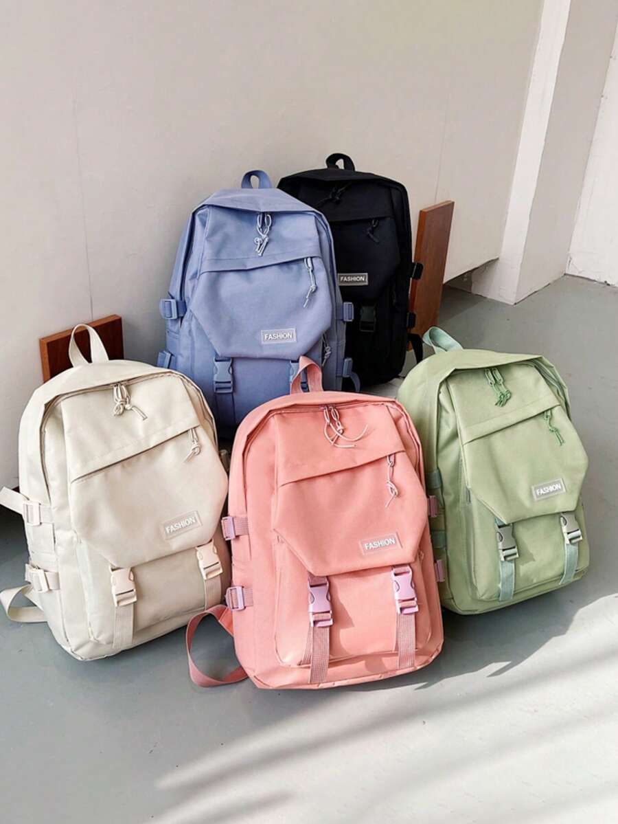 One Solid - Color Fashionable Backpack! Multiple Colors Available. Simple Design With The "FASHION" Logo. Large - Capacity And Practical, Suitable For Students And Commuters. - Large Capacity - View 1