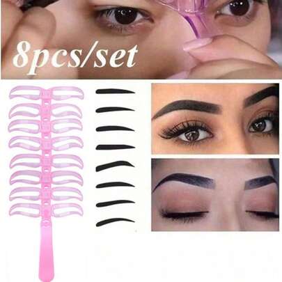8款可重复使用的眉形模板，带手柄，眉形塑造模板，可水洗，柔软便携的3D眉毛增强卡。包含8种眉形和塑形工具，非常适合初学者、化妆爱好者、预算有限、房间装饰、梳妆台、旅行、卧室、化妆配件、圣诞礼物、化妆品、化妆工具、便宜好物、礼物、女士礼物、圣诞礼物、赠品、旅行、便宜好物、旅行必备品。