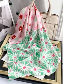 1 Stück Bandana-Paisley-Schal, Blumen-Gänseblümchen-Muster aus Faux-Seide Halstuch, süß und frisch für Frauen