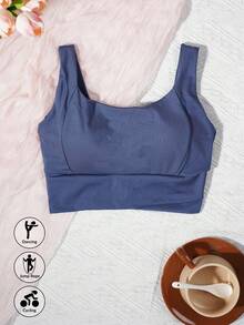 瑜伽背心透气运动文胸，具有防震和聚拢功能，可塑造优美背心形状，健身背心上衣 - 藏藍色 - 查看 3