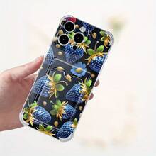 Funda para teléfono 1PC Funda para teléfono con diseño de patrón de fresa azul 2 Pro 11 14 Plus 16 15 13 Diseño de tarjetero portátil Impresión Teléfono resistente a caídas - Colores mixtos 1 - Ver 4