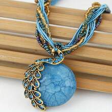 Elegant And Fashionable Bohemian Style Women's Multi-Color Imitation Opal Pendant Necklace Gift Brand New Retro Style, A Variety Of Colors For You To Choose, Suitable For Daily Wear, Versatile And Good-Looking - 藍色 - 查看 13