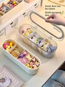 1pc Kids' Hair Accessory Storage Box, Jewelry Organizer Box, Multi-Functional Double Layer Accessories Box For Hair Ties, Clips, Scrunchies, Hairpins - White - View 3