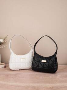 Bolso de mujer de grano de lichi PU, bolso de hombro de moda para mujer, bolso de mano de unicolor con cierre de cremallera y muñequera, forro de poliéster, versátil bolso de almohada para debajo del brazo - Disponible en blanco, negro, rosa, caqui, marrón