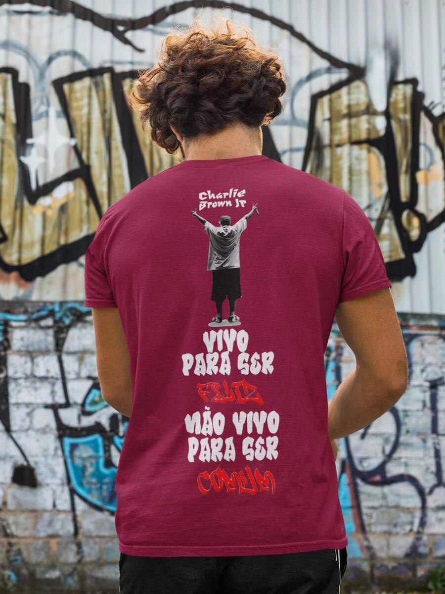 Casual Cotton T-Shirt ChorãoJr Skate Singer - 酒紅色 - 查看 1