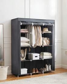 Closet Armable, Armario Organizador, Rack Organizador con Lona Anti-Polvo, Para Ropa, Bolsas y Zapatos, Fácil de Armar, Compacto, Para Habitación - Gris - Ver 2