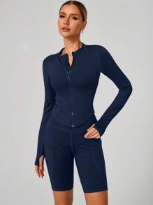 Women's Standing Collar Zipper Long Sleeve Yoga Jacket Tight Fit Quick Dry Yoga Clothing Outdoor Fitness Sports Tops Jacket Suitable For Fitness Workout Wear Fall