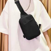 NYXIA 简约胸包时尚新款纯色胸包户外休闲时尚单肩斜挎包挎包单肩多功能牛津布户外学生胸包小方形斜挎包 - 黑色 - 查看 2