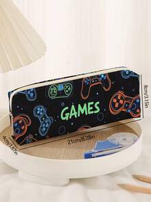 1 件卡通游戏机图案灯芯绒铅笔盒，文具收纳袋，双面印花文具袋，便携式多功能办公文具铅笔收纳，送给同学、朋友、宰牲节、节日、学校用品、返校的礼物