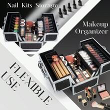 FRENESSA Makeup Train Case Portable Makeup Case Organizer Cosmetic Box Make Up Box Makeup Organizer Cosmetic Storage Cases With Locking Nail Kit Organizer Travel Case Mermaid Pink - Màu đen bóng - Xem 3
