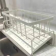 رف صرف مغسلة متعدد الوظائف، رف تخزين إسفنجة وقطعة قماش غسيل الأطباق، أرفف المطبخ, سلة أسلاك صرف المغسلة ، رف تخزين قطعة قماش غسيل الأطباق، رف من الصلب الكربوني المحسن. رف للشطف وتنظيف المغسلة بسلة سلك الصلب الكربوني - متعدد الألوان - مشاهدة 5