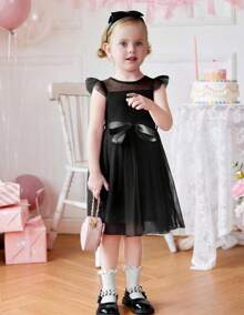 Toddler Girls Tutu Dress Summer Contrast Mesh Party Dresses Cute Princess Tulle Sundress With Belt 2-8Y - 紫色的花 - 查看 11