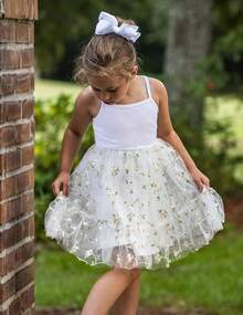 2025Toddler Girls Tulle Dress Rainbow Tutu Birthday Princess Dresses Formal Photo Shoot Outfit Summer Clothes 2-6T'Sprout Style' - 白色 - 查看 3