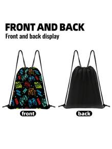 Kids' Fun Pattern Drawstring Bag - Teens Sport Gym Swim Travel Work Hiking Daypack Bag, Lightweight & Durable, Cute Designs Basketball,Game Print - Perfect For School, Sports, Travel, And Toy Storage