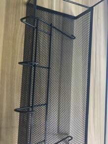 1pc Metal Wire Mesh Bathroom Storage Rack, Wall Mounted Kitchen Basket, No-Drill Shelf Organizer For Bathroom & Kitchen Back To School
