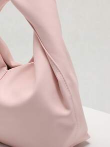 1 件雕塑风格包袋，带闪亮亮片、扭曲和褶皱设计，简约纯色 PU 手提包，优雅时尚，适合日常办公 - 粉色 - 查看 4