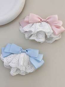 2个/套 法式芭蕾舞风格白色蕾丝蝴蝶结发夹，女士发饰，适用于刘海和侧发，高端质感，情人节礼物，优雅发夹，发卡，校园用品，适合优雅的学院风，冬季女装，蝴蝶结，可爱，发饰 - 彩色 - 查看 11