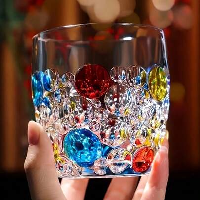 6pcs/4pcs/2pcs Colorful Ins High Beauty Wine Glass, Whiskey Glass, Beer Glass, Enamel Water Glass, Beverage Glass, Artificially Painted Thickened Glass Water Glass, Suitable For Family Gatherings, Bars, Restaurants And Other Occasions