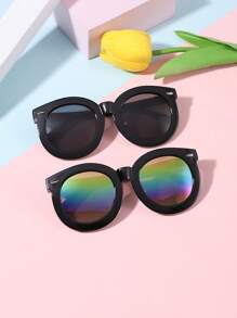 2 PCS Boys Girls 9-14Y Acrylic Casual Round Frame Colorful Pieces Fashion Sunglasses For Outdoor Activities And Summer Outing