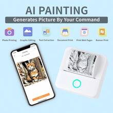 Mini Thermodrucker mit 10 Rollen selbstklebendem Papier, der kabellos Aufkleber ohne Tinte druckt. Ideal zum Erstellen von individuellen Bildern, Notizen und Etiketten für Scrapbooks, Tagebücher, Geburtstagsgeschenke, Halloween, Weihnachten, Karneval, Einschulung, Alltagsgeschenke