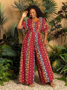 Faeriesty 大码时尚阔腿连体裤 - V领短袖修身连体裤：轻松打造时尚造型，适合购物、海滩漫步、周末度假、公园散步和休闲城市探索！ - 紅色 - 查看 4