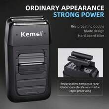 Kemei Afeitadora eléctrica inalámbrica recargable para hombres KM-1102, recortadora de vello facial de doble cuchilla reciprocante, acicalador potente multifunción, carga USB, color negro - Multicolor - Ver 6