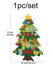 1 Set Christmas Felt Tree Hanging Decor DIY Paste Pattern Scene Background Wall Party Decoration