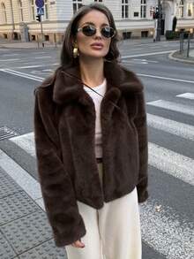 MUMRAP Vintage Faux Fur Lapel Long Sleeve Coat Winter Casual Warm Pockets Coat