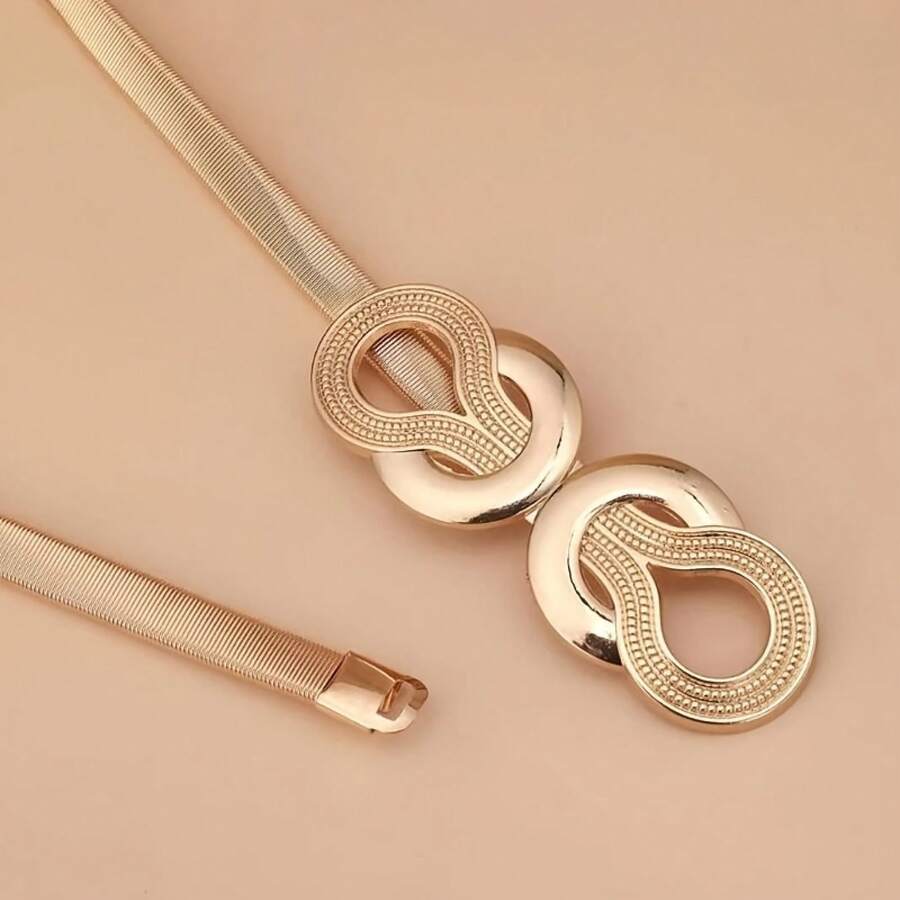 New Summer Women's Stretch Belt, Gold Matching Silver Belt, Can Match Dress And Jumpsuit, Decorated With Spring Chain Design, Multifunctional - Vàng - Xem 1