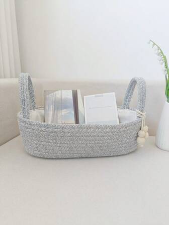 Large Braided Desktop Storage Basket For Children's Room, Organizer Bin, Nursery Bedside Caddy, Baby Goods Storage Basket, 1pc Foldable Multicolor