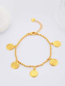 1pc Fashionable Coin Anklet For Women, 18K Gold Plated Copper, Suitable For Beach, Party, Holiday Gift, Daily Wear