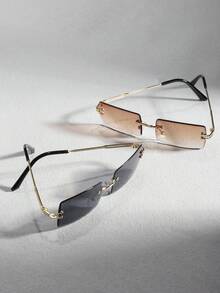 2 件套金属无框方形时尚眼镜