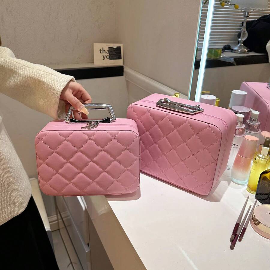 Makeup Bag With Mirror, Foldable Tray Travel Makeup Bag, Professional Makeup Case Designed For Women To Hold All Cosmetics,Makeup Bag,Travel Essential