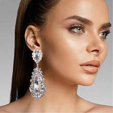 1 Pair Prom Drop Chandelier Earrings For Women Dangling Bling Hypoallergenic Large Rhinestone Earrings Formal Wedding Jewelry - 銀色 - 查看 2