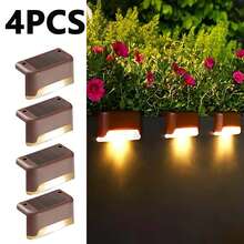 4/8/16 件太阳能 LED 楼梯灯，暖琥珀色灯，花园户外路径灯，升级版明亮 LED 灯泡，ABS 防水外壳，使用双面胶带轻松安装，适用于万圣节、圣诞节、感恩节、房间、家庭、户外、墙壁、庭院装饰、楼梯、小路、花园、阳台、楼梯、栅栏、露台、车道、人行道
