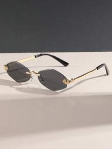 1pc Unisex Metal Frame Multi-Color Lens Fashion Glasses, Beach Accessory For Women, Perfect For Shopping, Driving, Party, Outdoor, Travel - Grey - View 5